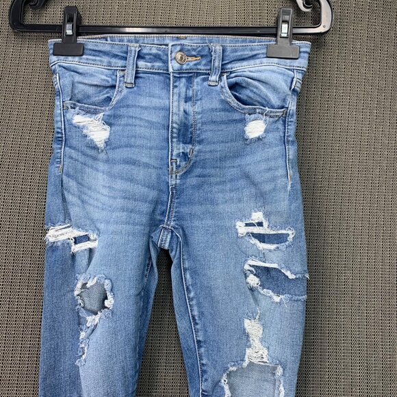 American Eagle Distressed Skinny Jeans Size 2 Regular Light Wash Next Level Stre - Picture 10 of 10